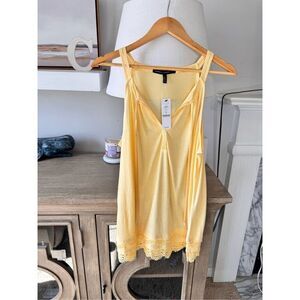 NWT White House Black Market Yellow Ruffled Hem Tank Top Size Large